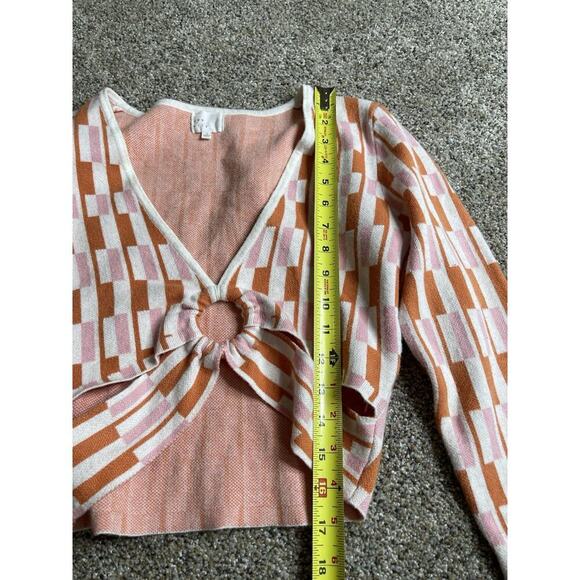 Dee Elly Retro 70s Look Stretchy Cropped V-Neck Top Size Small Orange Pink - Picture 5 of 6